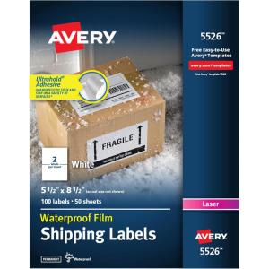 imageAvery Waterproof Printable Shipping Labels with Sure Feed 55quot x 85quot White 100 Blank Mailing Labels 5526100 labels