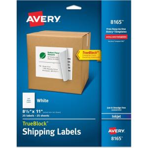 imageAvery White FullSheet Labels for Inkjet Printers with TrueBlock Technology 8 12 Inch x 11 Inch Pack of 25 816525 labels