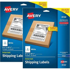 imageShipping Labels w TrueBlock Technology Inkjet Printers 55 x 85 White 2Sheet 25 SheetsPack Sold as 5 Pack