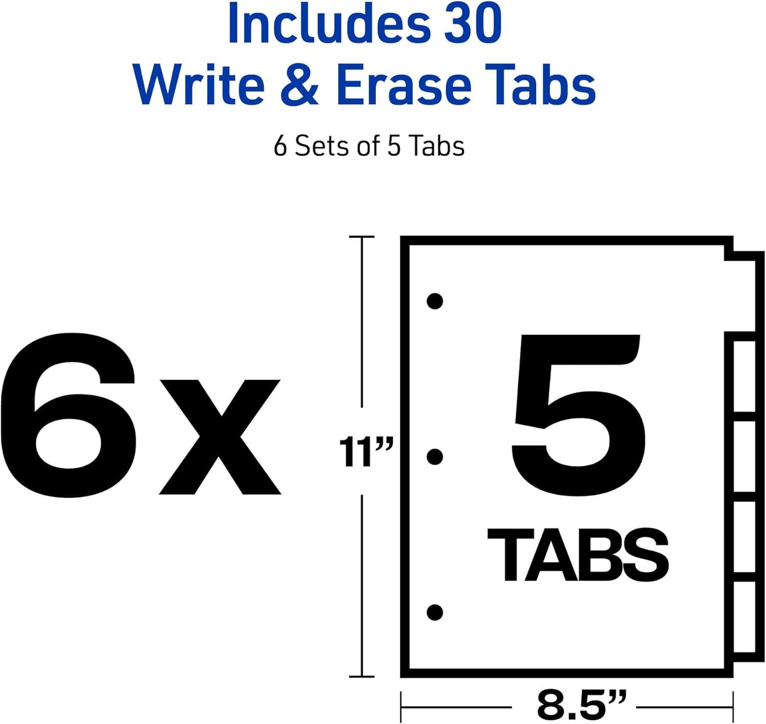 imageAvery Big Tab Write ampamp Erase Dividers for 3 Ring Binders 5Tab Set Multicolor Divider Tabs Great for Organizing Projects Reports Finances and More 6Pack of 230766 Sets