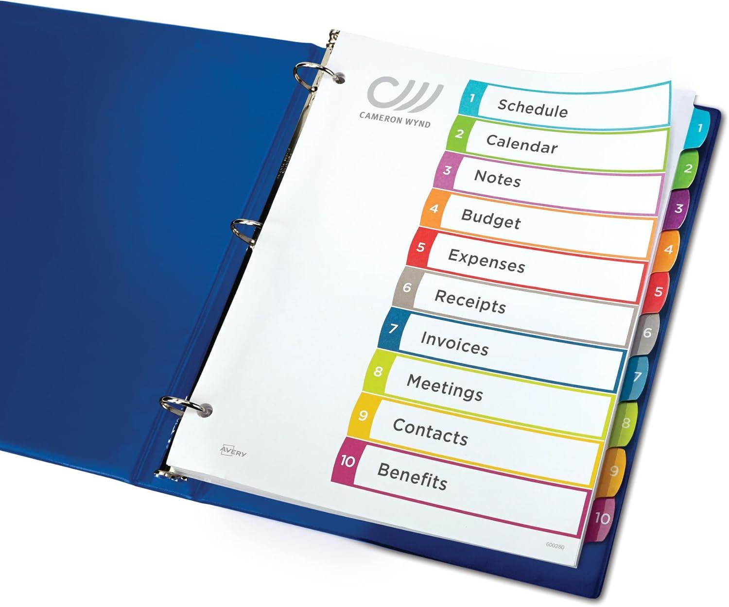 imageAvery Dividers for 3 Ring Binders 10 Tabs per Set Customizable Table of Contents Multicolor Arched Tabs Great for Organizing Reports Projects and More 11842Dividers Pack of 36
