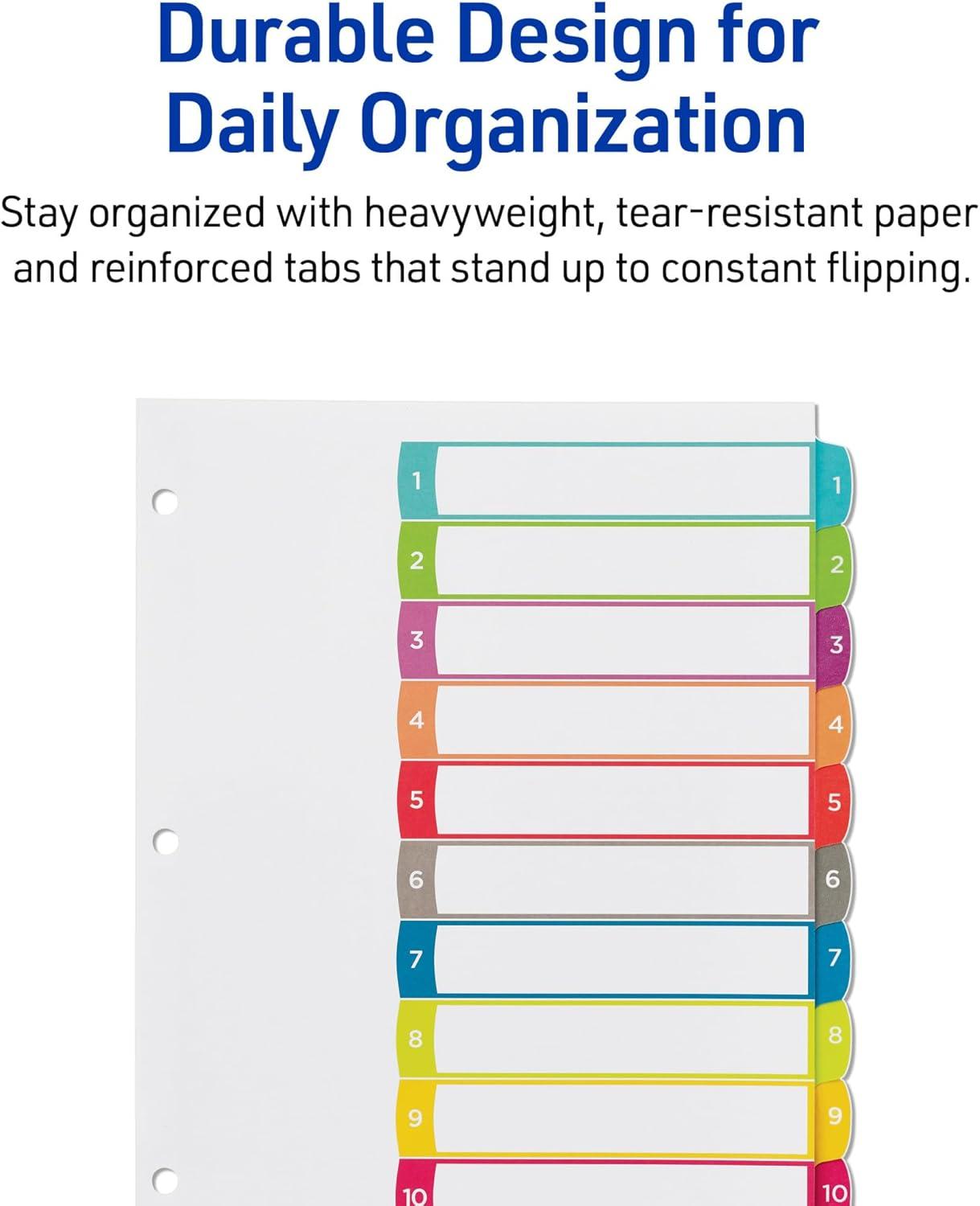 imageAvery Dividers for 3 Ring Binders 10 Tabs per Set Customizable Table of Contents Multicolor Arched Tabs Great for Organizing Reports Projects and More 11842Dividers