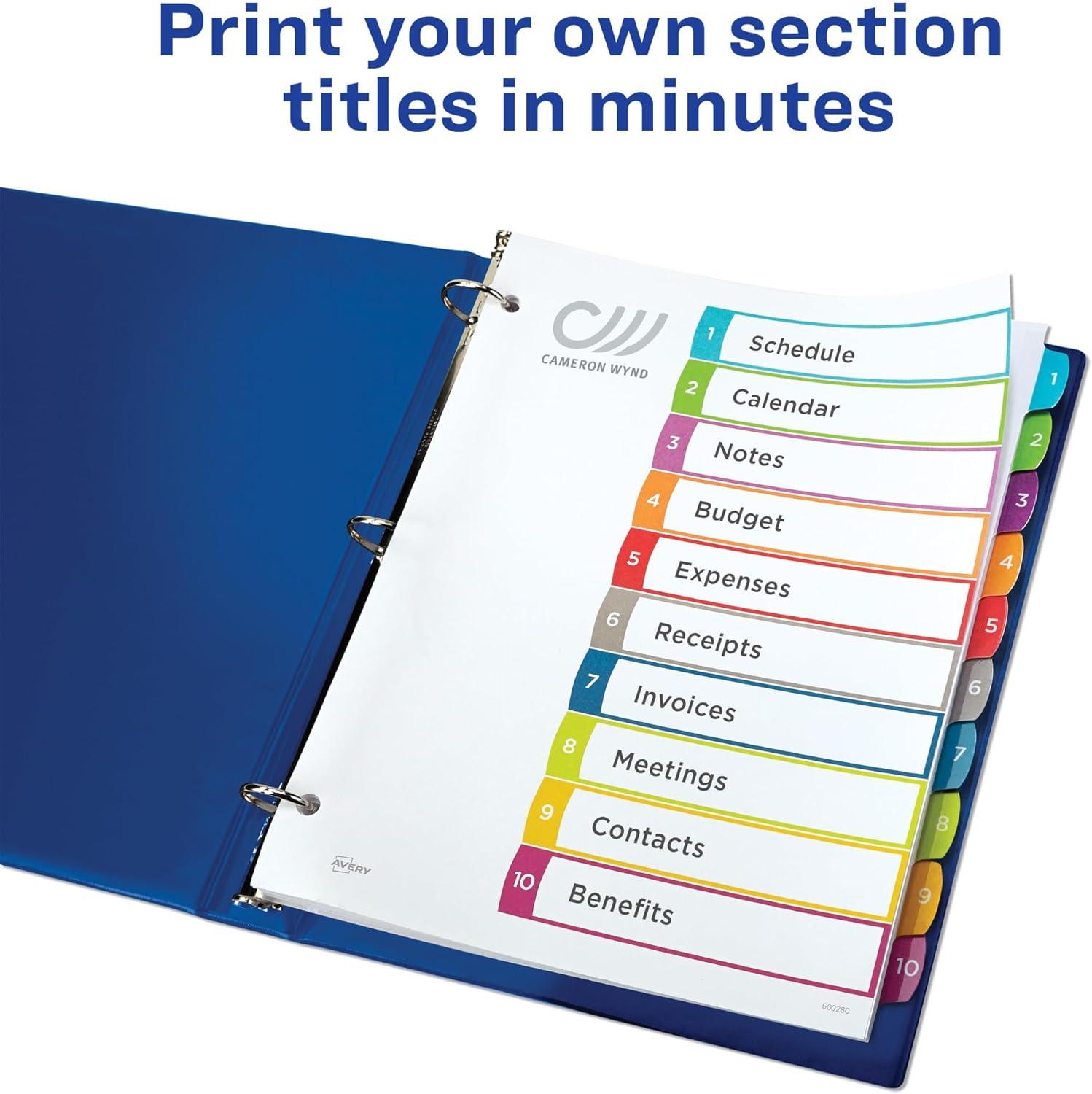 imageAvery Dividers for 3 Ring Binders 10 Tabs per Set Customizable Table of Contents Multicolor Arched Tabs Great for Organizing Reports Projects and More 11842Dividers Pack of 36