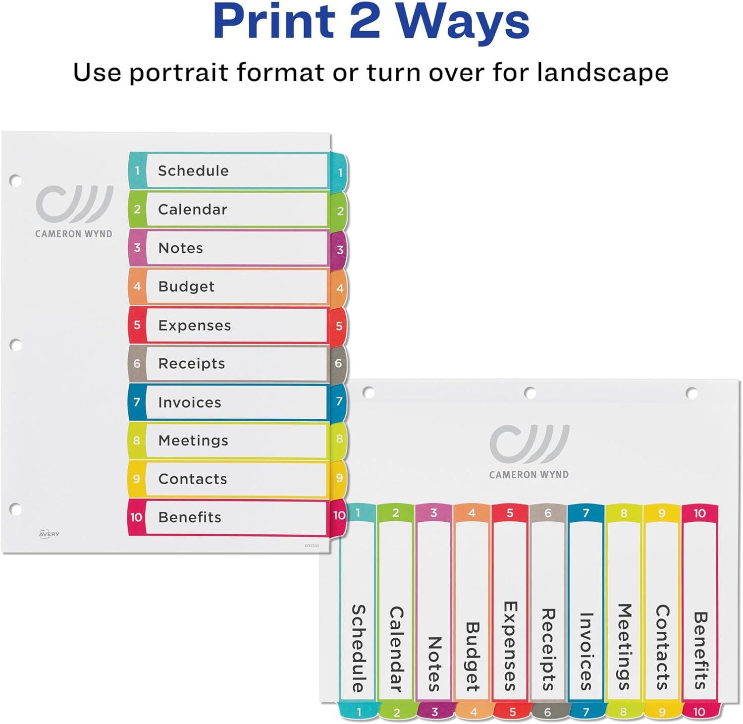 imageAvery Dividers for 3 Ring Binders 10 Tabs per Set Customizable Table of Contents Multicolor Arched Tabs Great for Organizing Reports Projects and More 11842Dividers
