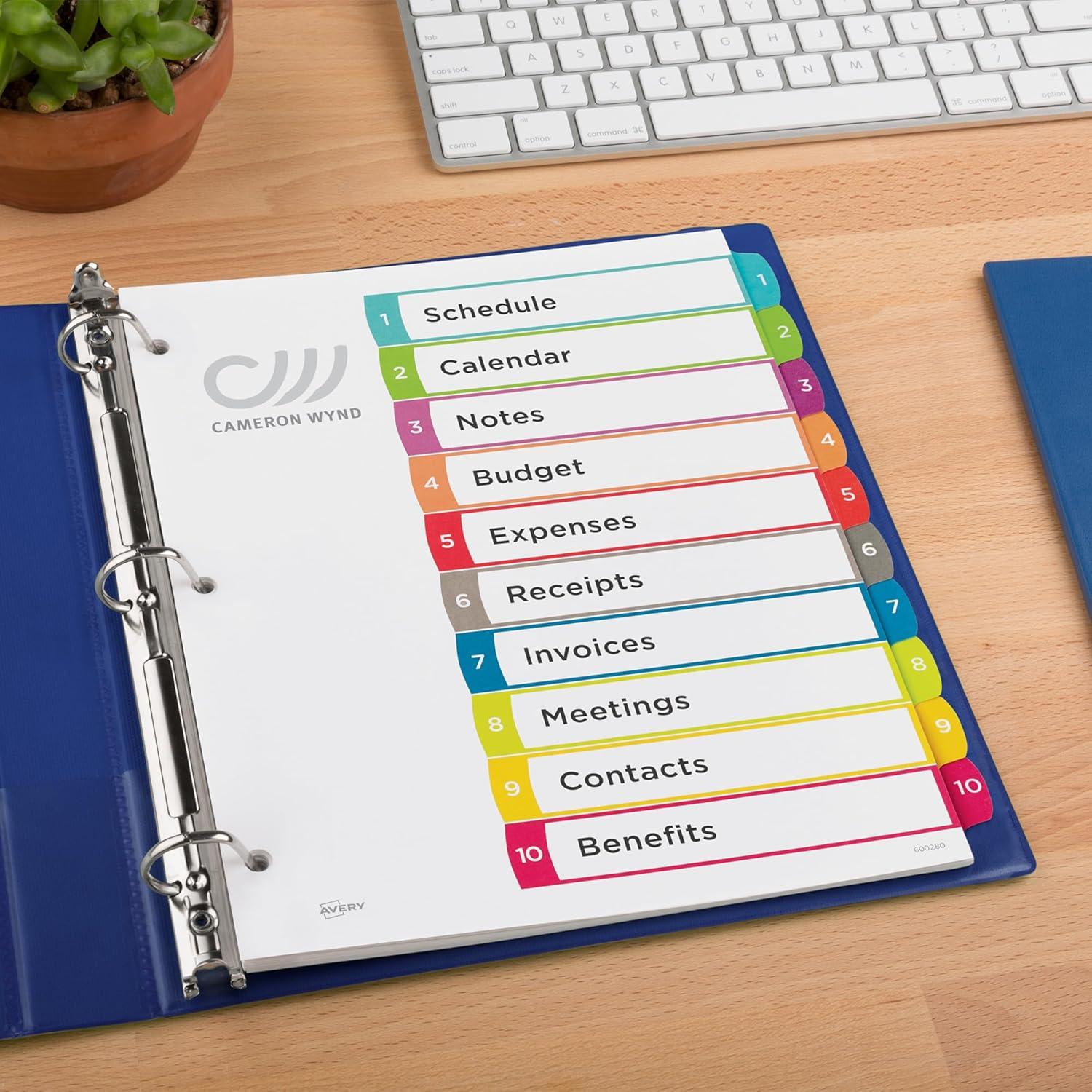 imageAvery Dividers for 3 Ring Binders 10 Tabs per Set Customizable Table of Contents Multicolor Arched Tabs Great for Organizing Reports Projects and More 11842Dividers Pack of 36