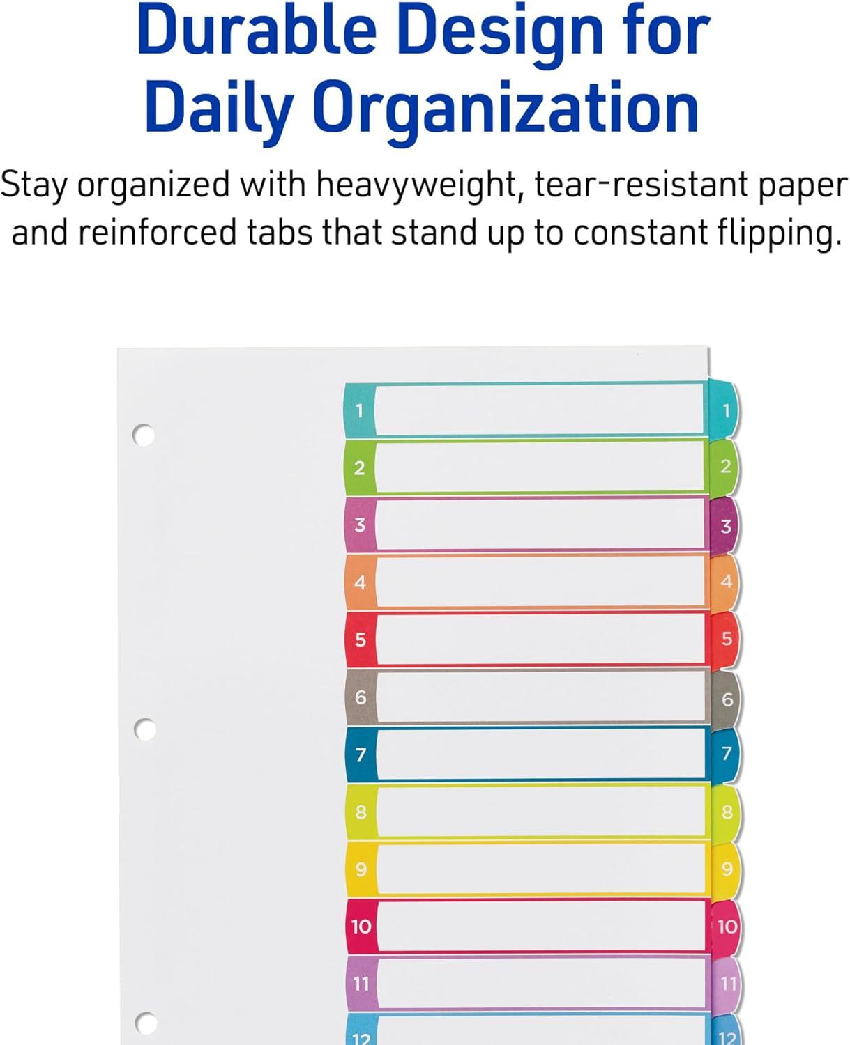 imageAvery Dividers for 3 Ring Binders 12 Tabs per Set Customizable Table of Contents Multicolor Arched Tabs Great for Organizing Reports Projects and More 1184324 pack