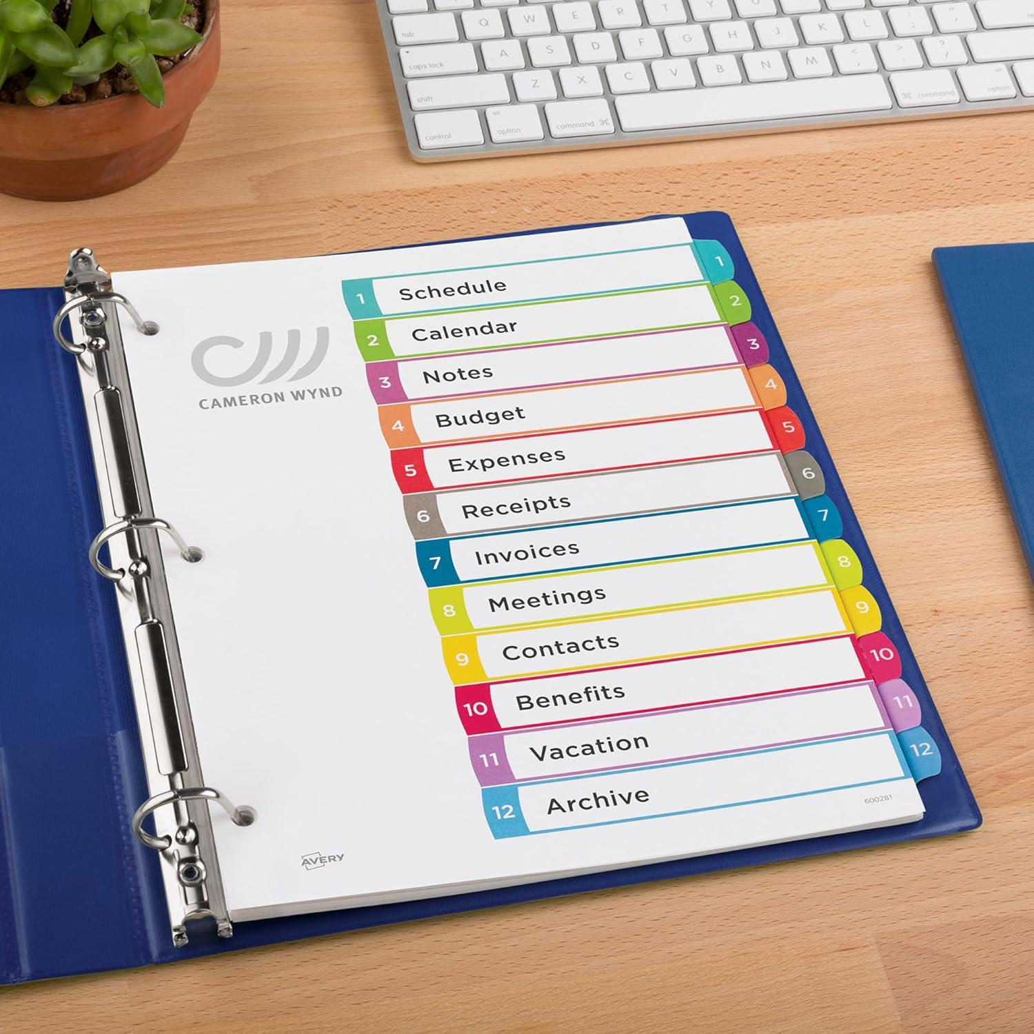 imageAvery Dividers for 3 Ring Binders 12 Tabs per Set Customizable Table of Contents Multicolor Arched Tabs Great for Organizing Reports Projects and More 1184324 pack