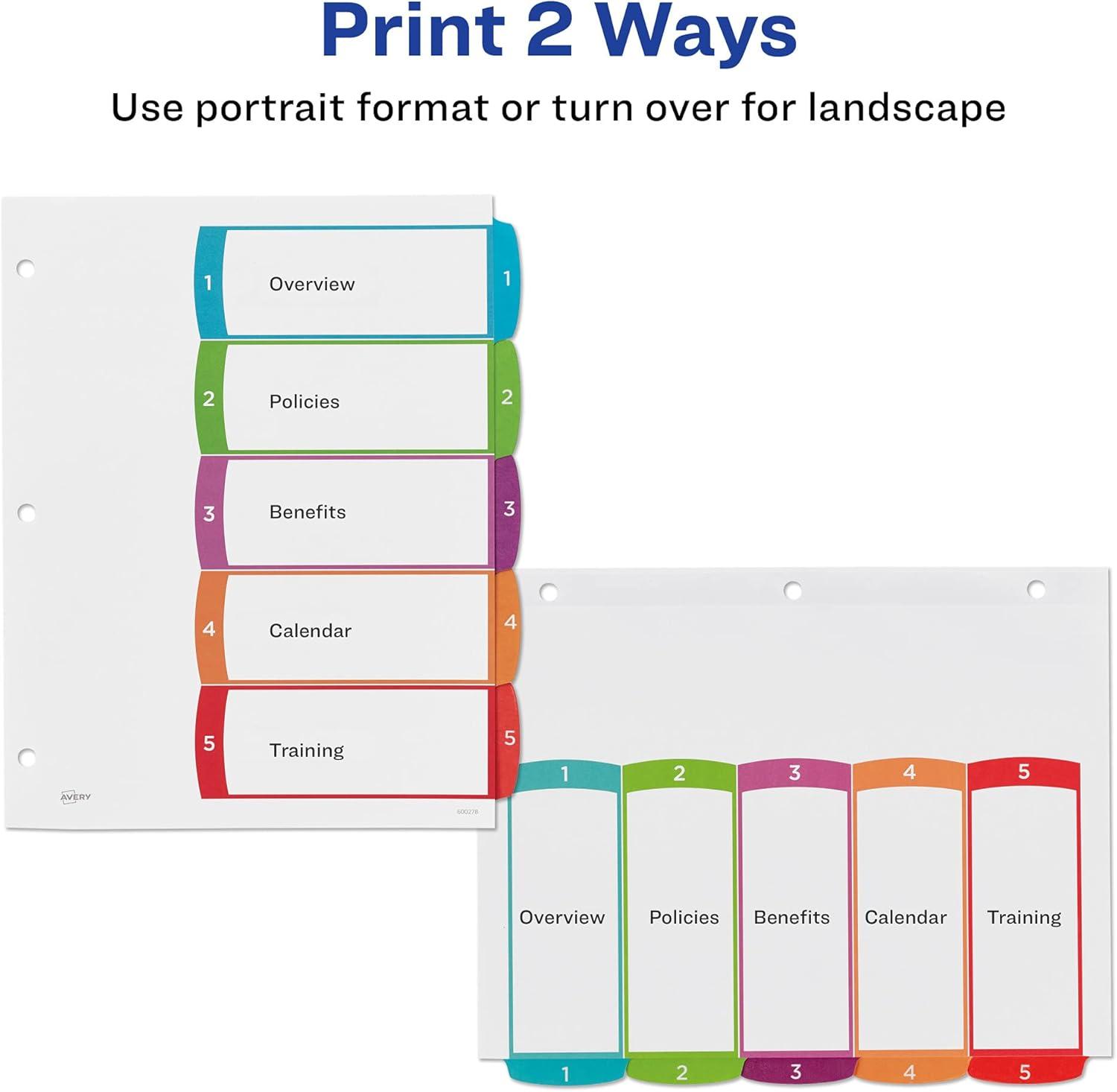 imageAvery Dividers for 3 Ring Binders 5 Tabs per Set Customizable Table of Contents Multicolor Arched Tabs Great for Organizing Reports Projects and More 11840