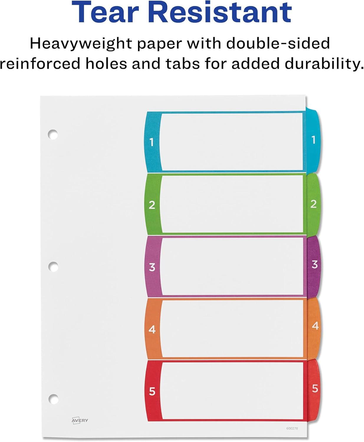 imageAvery Dividers for 3 Ring Binders 5 Tabs per Set Customizable Table of Contents Multicolor Arched Tabs Great for Organizing Reports Projects and More 11840