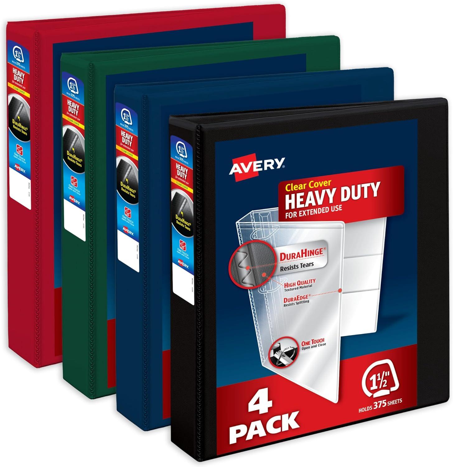 imageAvery HeavyDuty View 3 Ring Binders 15 Inch One Touch Slant Rings 375Sheet Capacity Assorted Pastel Colors 4Pack 79634  for School Office Teachers Classrooms ampamp Home OrganizationAssorted Darks