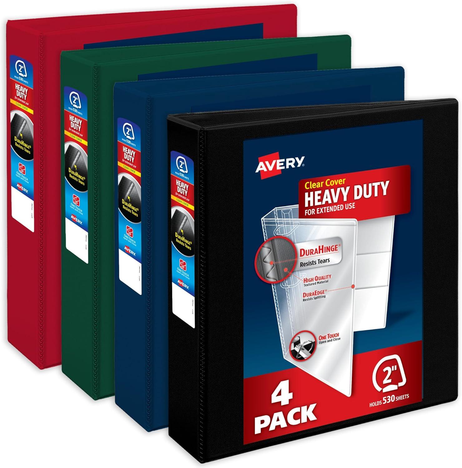 imageAvery HeavyDuty View 3 Ring Binders 15 Inch One Touch Slant Rings 375Sheet Capacity Assorted Pastel Colors 4Pack 79634  for School Office Teachers Classrooms ampamp Home OrganizationAssorted Darks