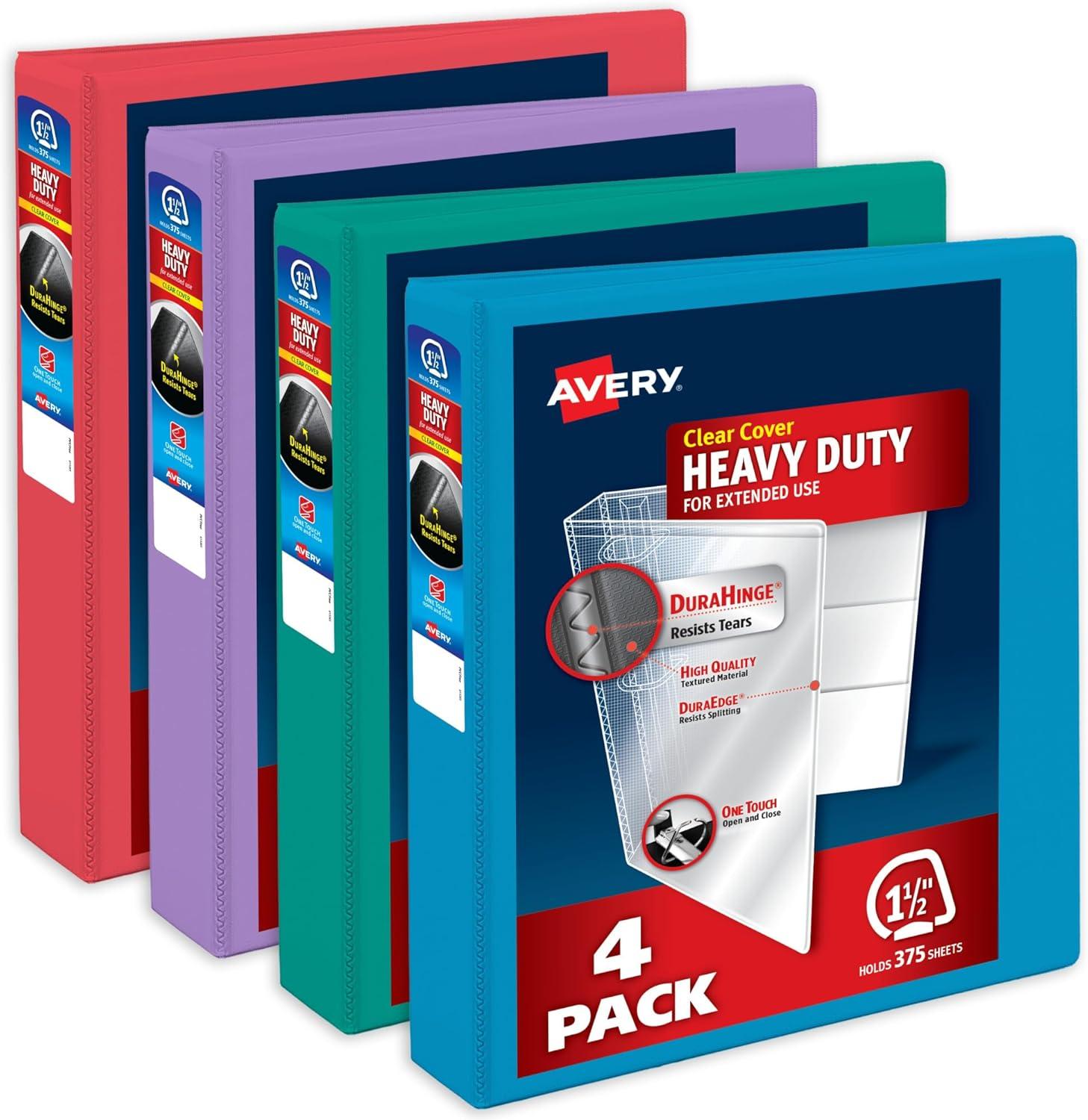 imageAvery HeavyDuty View 3 Ring Binders 15 Inch One Touch Slant Rings 375Sheet Capacity Assorted Pastel Colors 4Pack 79634  for School Office Teachers Classrooms ampamp Home OrganizationAssorted Brights