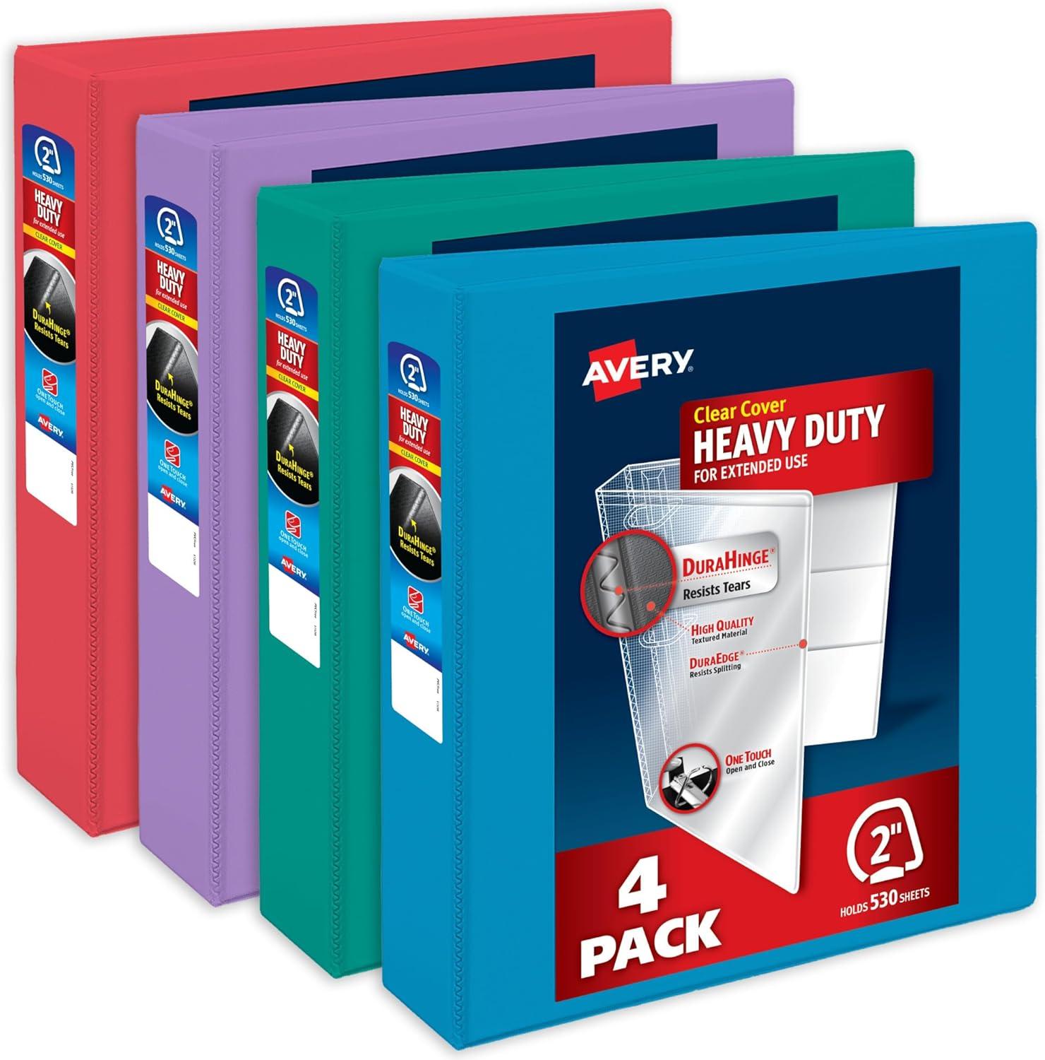 imageAvery HeavyDuty View 3 Ring Binders 15 Inch One Touch Slant Rings 375Sheet Capacity Assorted Pastel Colors 4Pack 79634  for School Office Teachers Classrooms ampamp Home OrganizationAssorted Brights