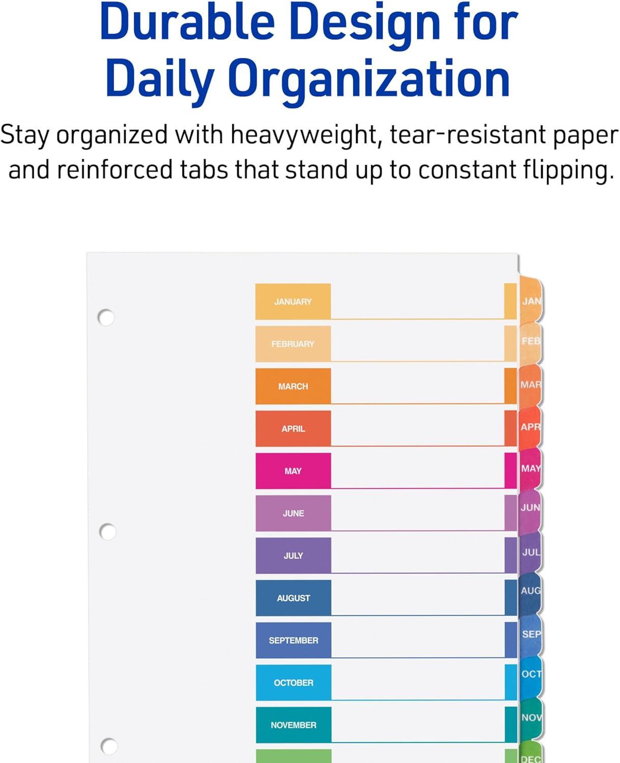 imageAvery JanDec Dividers for 3 Ring Binders 12 Tabs per Set Customizable Table of Contents Multicolor Tabs Great for Organizing Reports Projects and More 3 Sets of 44128Dividers