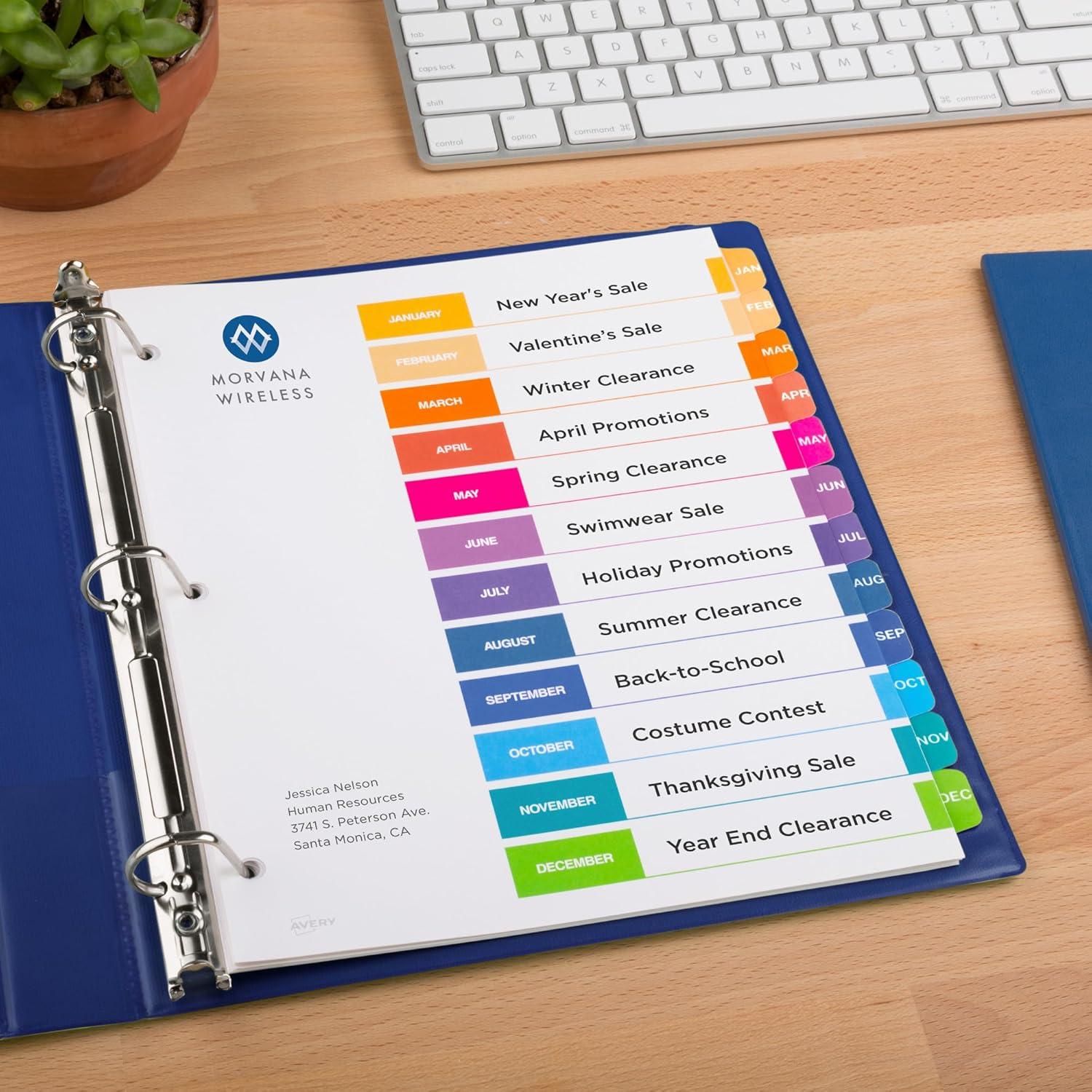 imageAvery JanDec Dividers for 3 Ring Binders 12 Tabs per Set Customizable Table of Contents Multicolor Tabs Great for Organizing Reports Projects and More 3 Sets of 44128Dividers