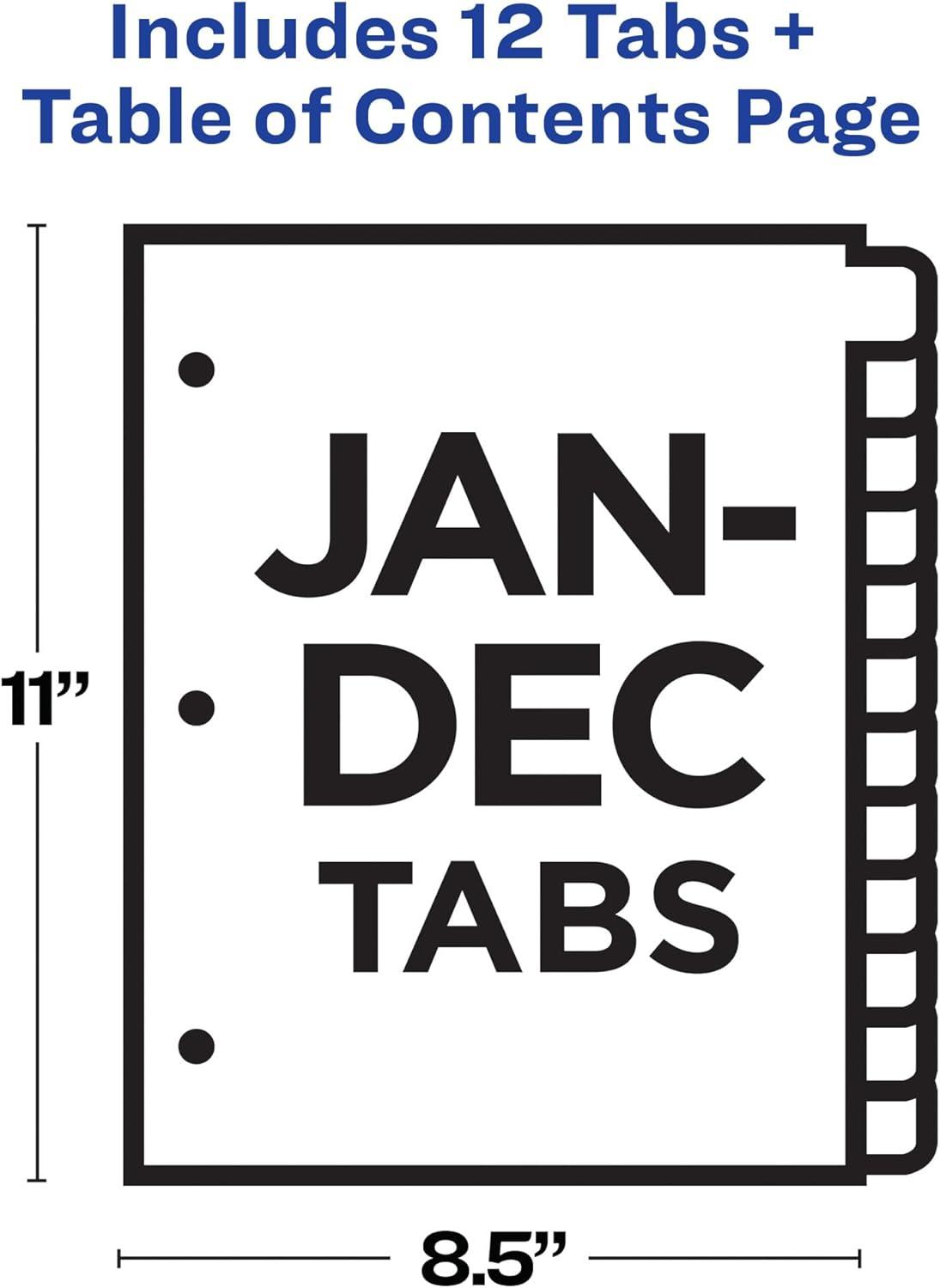 imageAvery JanDec Dividers for 3 Ring Binders 12 Tabs per Set Customizable Table of Contents Multicolor Tabs Great for Organizing Reports Projects and More 3 Sets of 44128Dividers