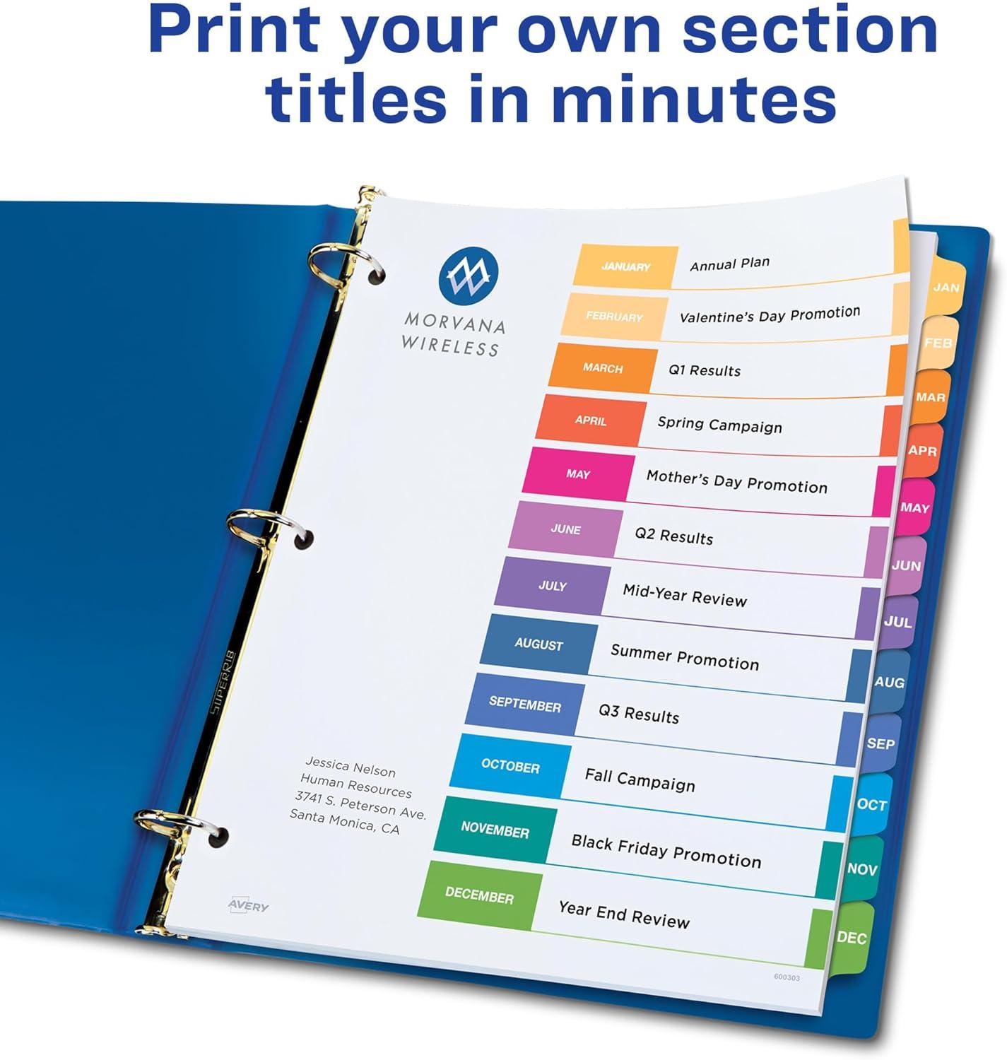 imageAvery JanDec Dividers for 3 Ring Binders 12 Tabs per Set Customizable Table of Contents Multicolor Tabs Great for Organizing Reports Projects and More 3 Sets of 44128Dividers