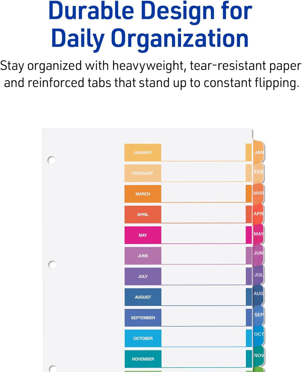 imageAvery JanDec Dividers for 3 Ring Binders 12 Tabs per Set Customizable Table of Contents Multicolor Tabs Great for Organizing Reports Projects and More 3 Sets of 44128Dividers
