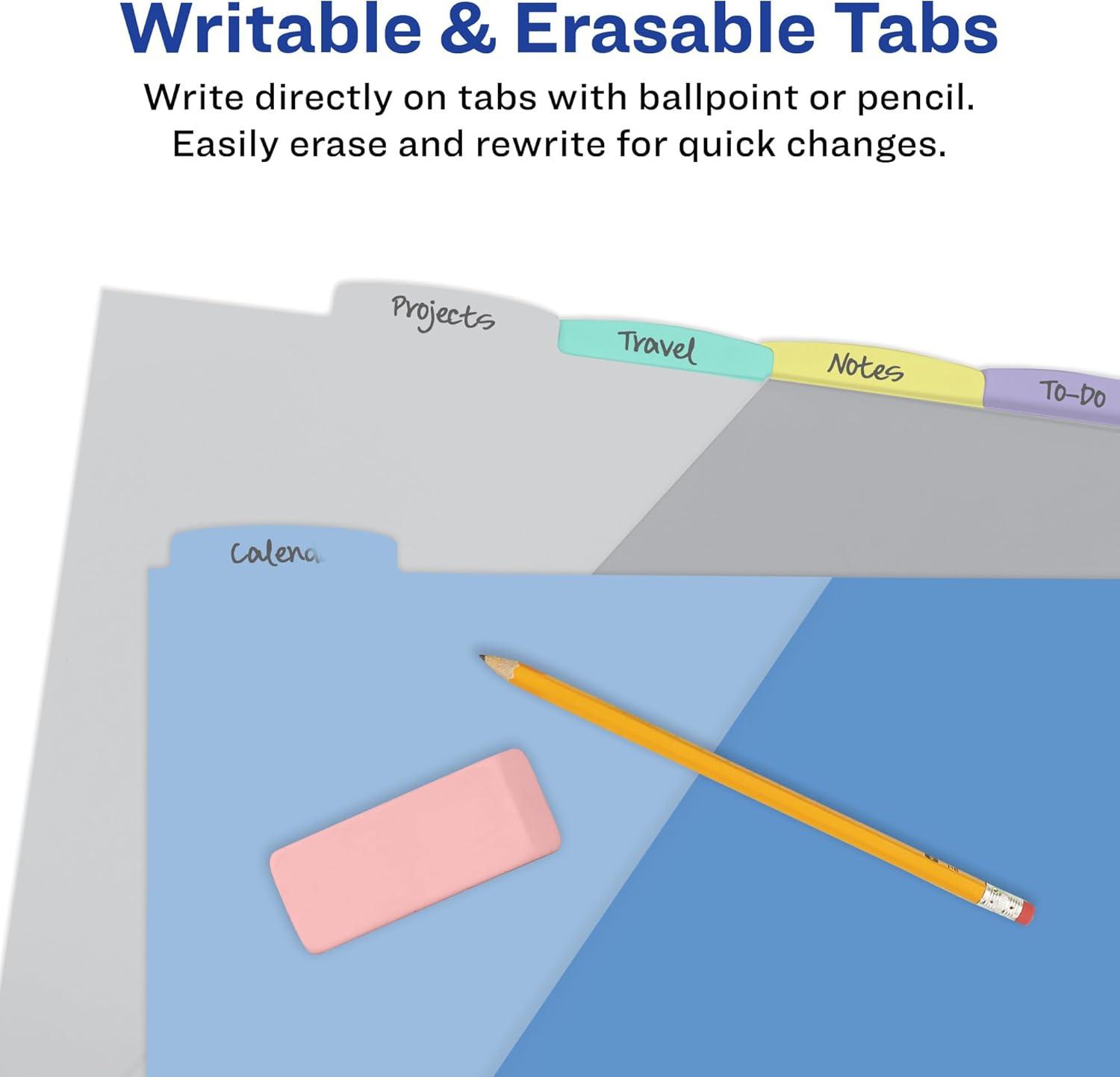 imageAvery Write ampamp Erase Pocket Plastic Dividers for 3 Ring Binders 5 Tab Set Works with Sheet Protectors Multicolor 1 Set 16176Multicolor