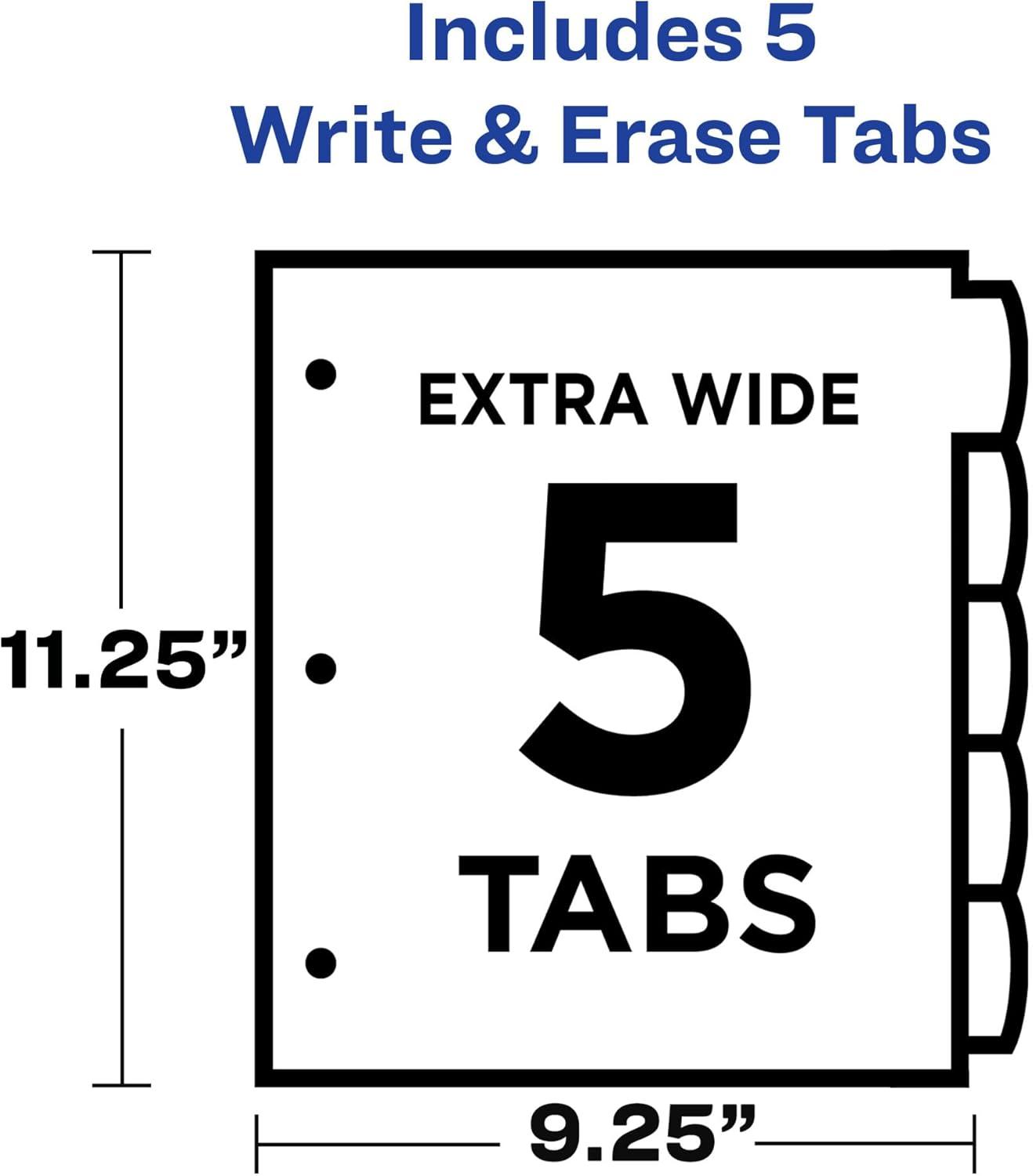 imageAvery Write ampamp Erase Pocket Plastic Dividers for 3 Ring Binders 5 Tab Set Works with Sheet Protectors Multicolor 1 Set 16176Multicolor