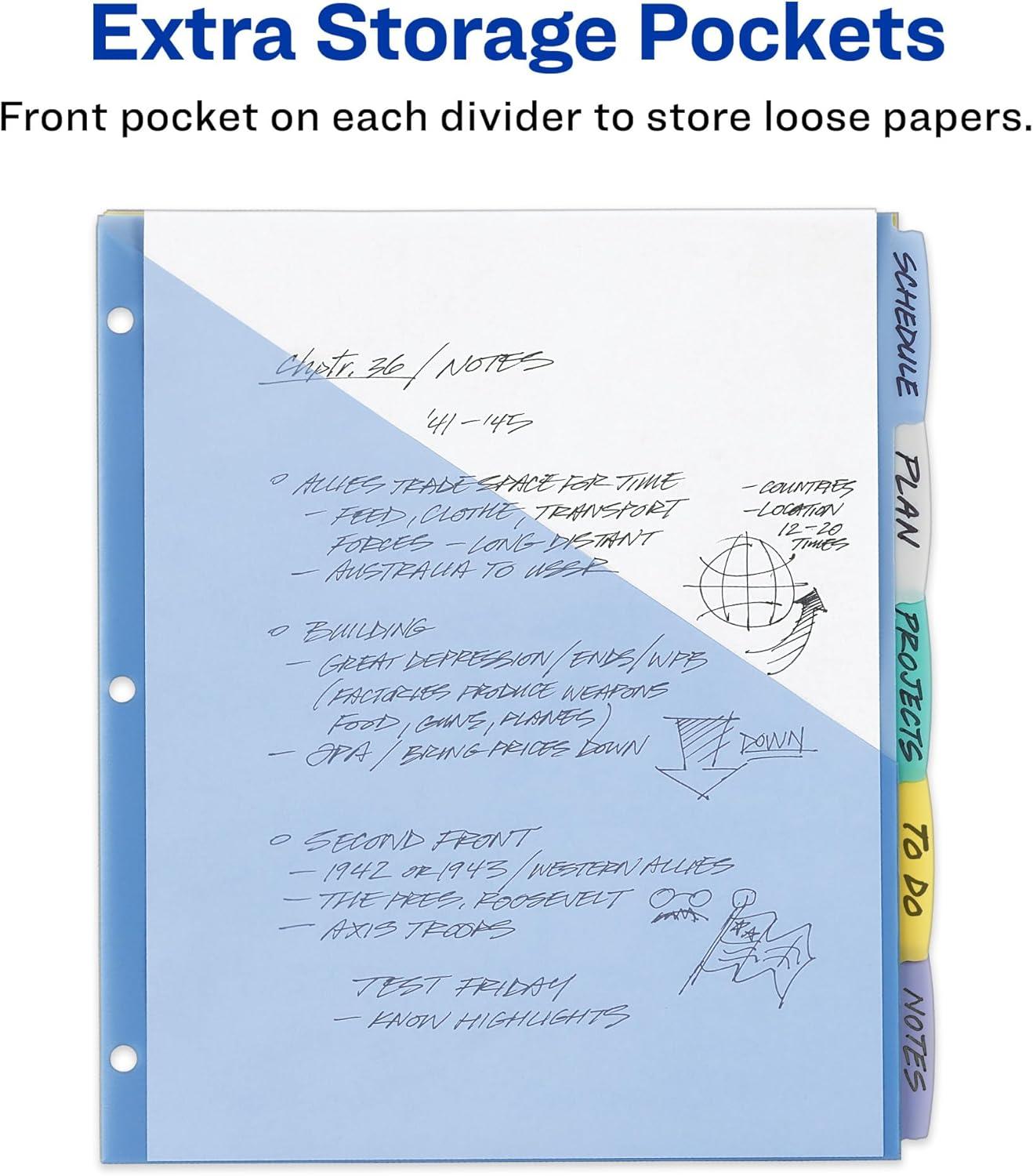 imageAvery Write ampamp Erase Pocket Plastic Dividers for 3 Ring Binders 5 Tab Set Works with Sheet Protectors Multicolor 1 Set 16176Multicolor
