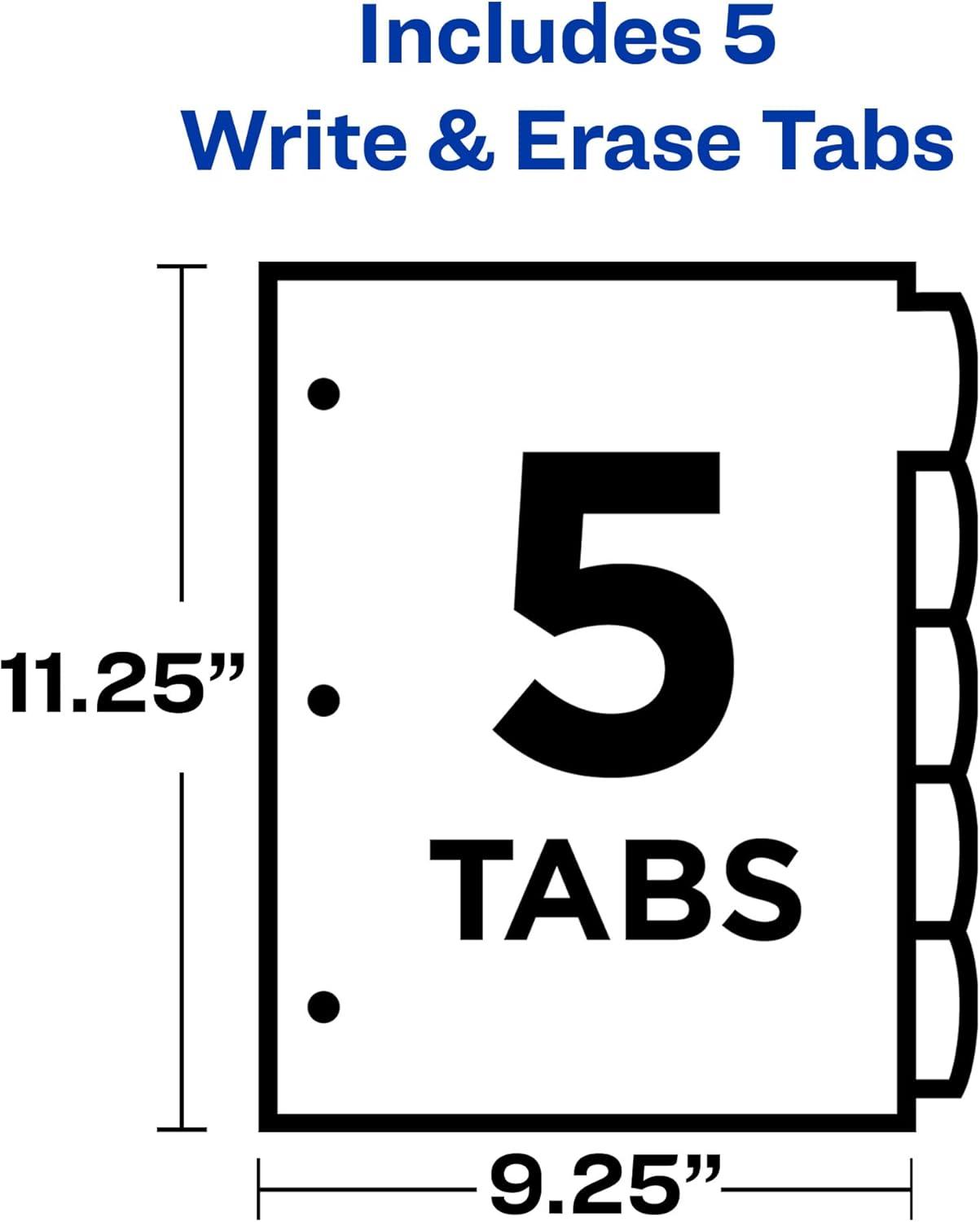 imageAvery Write ampamp Erase Pocket Plastic Dividers for 3 Ring Binders 5 Tab Set Works with Sheet Protectors Multicolor 1 Set 16176Multicolor