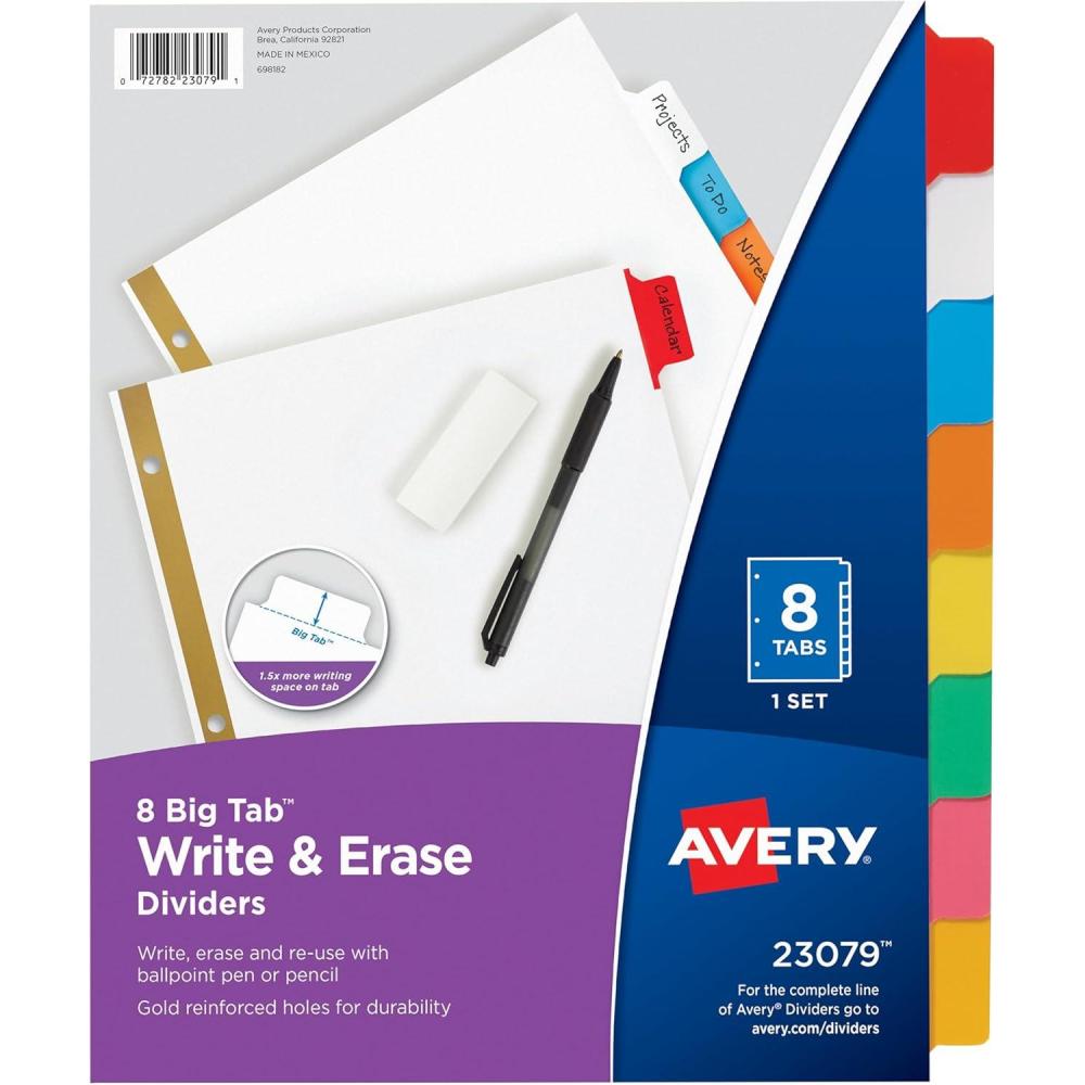 imageAvery Big Tab Write ampamp Erase Dividers for 3 Ring Binders 5Tab Set Multicolor Divider Tabs Great for Organizing Projects Reports Finances and More 6Pack of 230761 Set