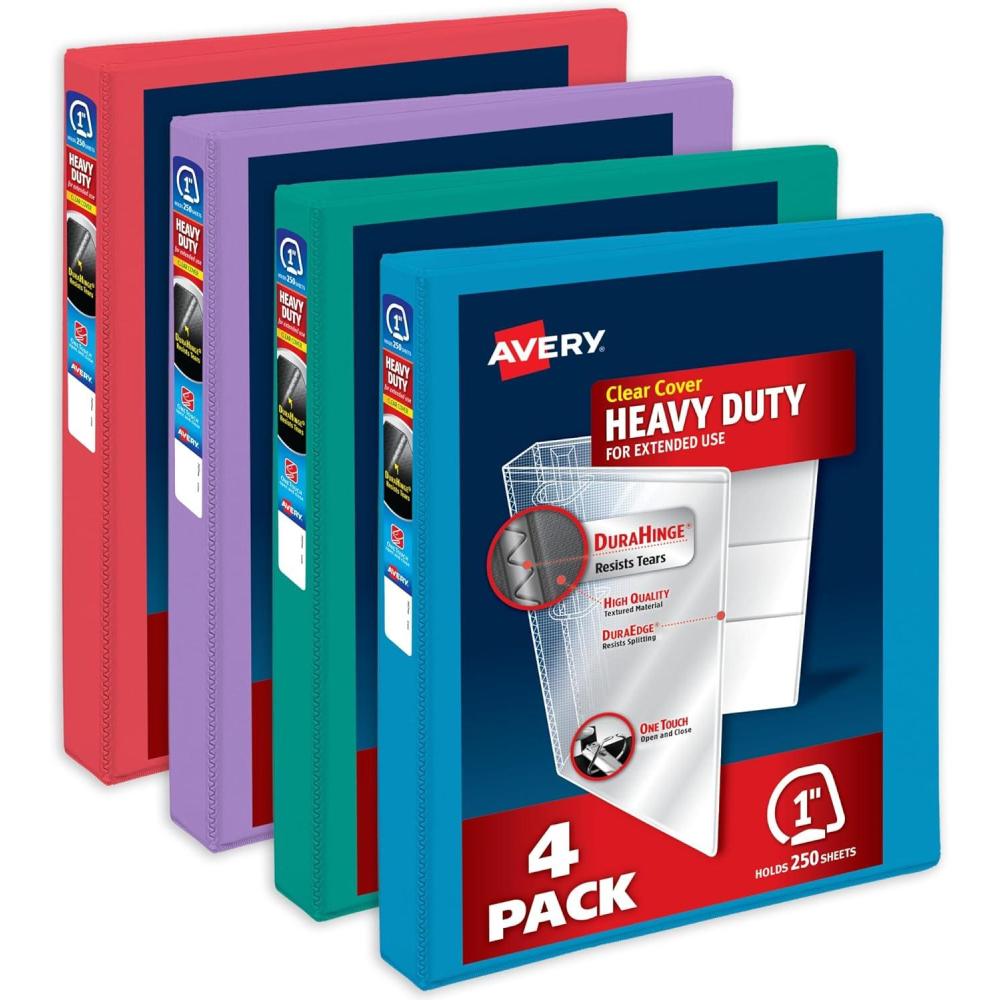 imageAvery HeavyDuty View 3 Ring Binders 15 Inch One Touch Slant Rings 375Sheet Capacity Assorted Pastel Colors 4Pack 79634  for School Office Teachers Classrooms ampamp Home OrganizationAssorted Brights
