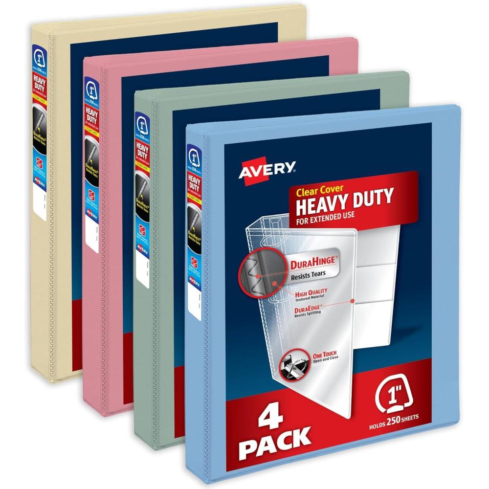 imageAvery HeavyDuty View 3 Ring Binders 15 Inch One Touch Slant Rings 375Sheet Capacity Assorted Pastel Colors 4Pack 79634  for School Office Teachers Classrooms ampamp Home OrganizationAssorted Pastels