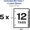 imageAvery 12 Tab Dividers for 3 Ring Binder Easy Print ampamp Apply Clear Label Strip Index Maker Customizable Multicolor Tabs 5 Sets 11405Multicolor Assortment