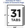 imageAvery 131 Dividers for 3 Ring Binders 31 Tabs per Set Customizable Table of Contents Classic White Tabs Great for Organizing Reports Projects and More 11128White