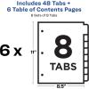 imageAvery 8 Tab Dividers for 3 Ring Binders Customizable Table of Contents Classic White Tabs 6 Sets 118228 Tab