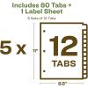 imageAvery EcoFriendly Recycled Dividers for 3 Ring Binders 12Tab White Tabs Index Maker Print and Apply Clear Label Strip 5 Sets for 60 Binder Dividers Total 11582One Size