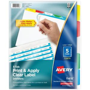 imageAvery 12 Tab Dividers for 3 Ring Binder Easy Print ampamp Apply Clear Label Strip Index Maker Customizable Multicolor Tabs 5 Sets 11405Multicolor