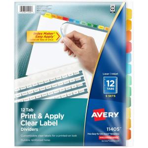 imageAvery 12 Tab Dividers for 3 Ring Binder Easy Print ampamp Apply Clear Label Strip Index Maker Customizable Multicolor Tabs 5 Sets 11405Multicolor Assortment