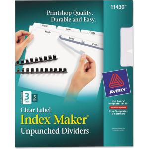 imageAvery 3Tab Unpunched Dividers for Use with Any Binding System Easy Print ampamp Apply Clear Label Strip Index Maker Customizable White Tabs 25 Sets 114425 Sets