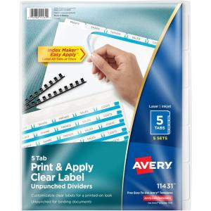 imageAvery 3Tab Unpunched Dividers for Use with Any Binding System Easy Print ampamp Apply Clear Label Strip Index Maker Customizable White Tabs 25 Sets 114425 Sets Pack of 10