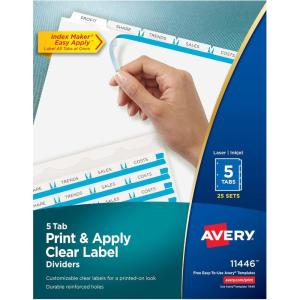 imageAvery 5 Tab Dividers for 3 Ring Binder Easy Print ampamp Apply Clear Label Strip Index Maker Customizable White Tabs 5 Sets 11436150 Sets