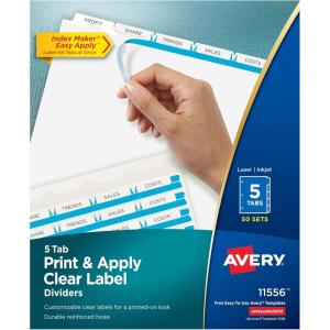 imageAvery 5 Tab Dividers for 3 Ring Binder Easy Print ampamp Apply Clear Label Strip Index Maker Customizable White Tabs 5 Sets 1143650 sets