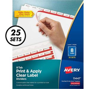 imageAvery 5007278211447 Print ampamp Apply Clear Label Dividers Index Maker Easy Apply Printable Label Strip 8 White Tabs 25 Sets Case Pack of 6