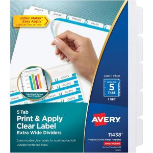 imageAvery 5Tab Extra Wide Binder Dividers Easy Print ampamp Apply Clear Label Strip Index MakerWhite 5 Sets 114401set