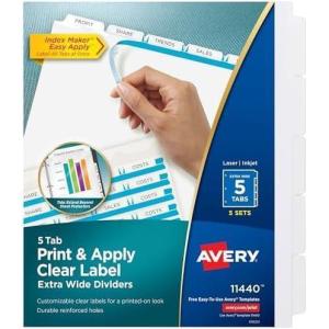 imageAvery 5Tab Extra Wide Binder Dividers Easy Print ampamp Apply Clear Label Strip Index MakerWhite 5 Sets 11440One Size Pack of 10