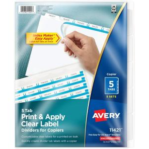 imageAvery 8 Tab Dividers for 3 Ring Binder Easy Print ampamp Apply Clear Label Strip for Copiers Index Maker Customizable White Tabs 5 Sets 114225 Sets Pack of 10