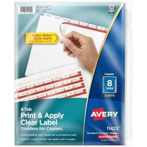 imageAvery 8 Tab Dividers for 3 Ring Binder Easy Print ampamp Apply Clear Label Strip for Copiers Index Maker Customizable White Tabs 5 Sets 114225set Pack of 10