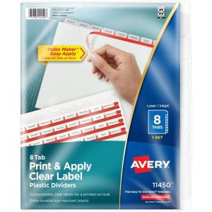 imageAvery 8 Tab Plastic Dividers for 3 Ring Binder Easy Print ampamp Apply Clear Label Strip Index Maker Customizable Frosted White Tabs 5 Sets 12450Frosted White