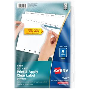 imageAvery 8Tab Mini Binder Dividers 55quot x 85quot Easy Print ampamp Apply Clear Label Strip White Tabs 1 Set 114271set