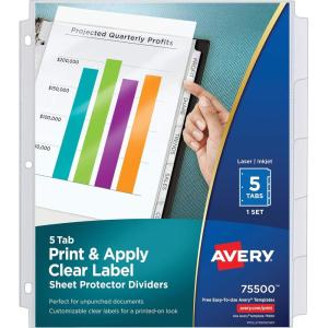 imageAvery 8Tab Sheet Protector Dividers Printable Easy Peel Clear Labels Index Maker White Tabs 1 Set 75501Letter 85 x 11