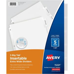 imageAvery Big Tab ExtraWide Insertable Clear Tab Dividers for 3 Ring Binders 8Tab Set White 6 Sets 11254Clear