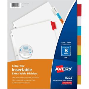imageAvery Big Tab ExtraWide Insertable Clear Tab Dividers for 3 Ring Binders 8Tab Set White 6 Sets 11254Multicolor