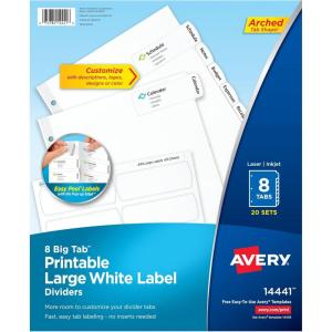 imageAvery Big Tab Printable Large White Label Dividers with Easy Peel 8 Tabs 20 Sets 1444120 sets Pack of 6